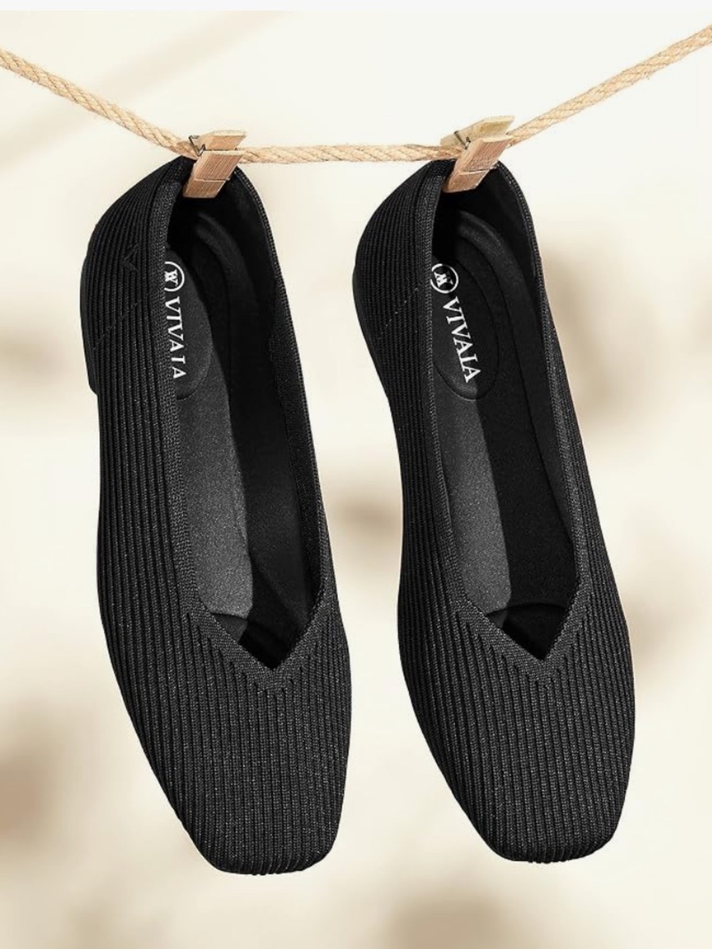 VIVAIA Black Knit Pointed Ballet Flats